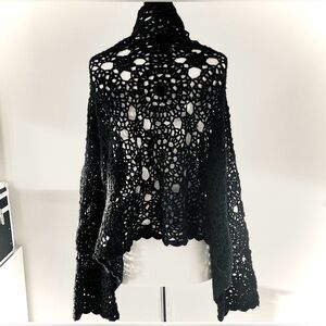 BEBE Black Crochet Poncho, Gorgeous Detail, HTF! Medium, EUC